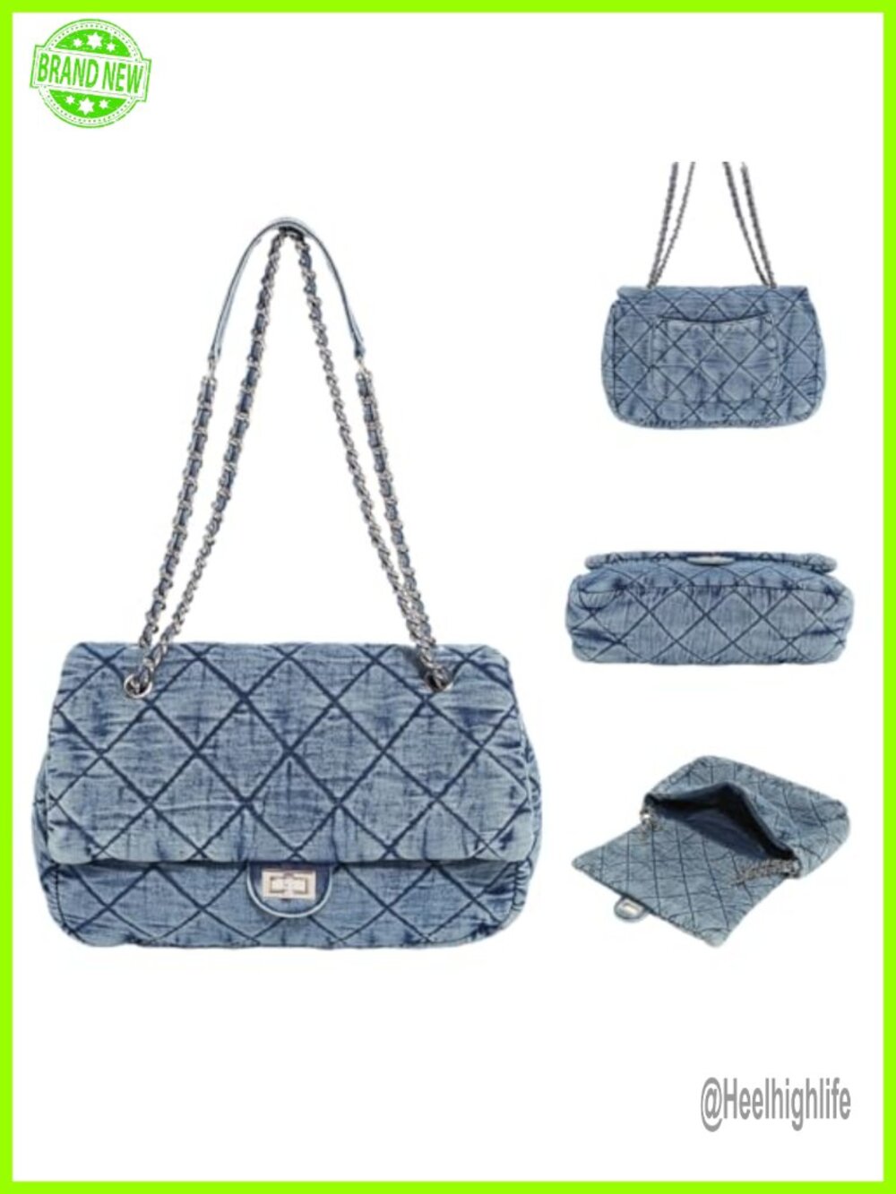Quilted Denim Large Capacity Shoulder Bag Chain Crossbody Tote